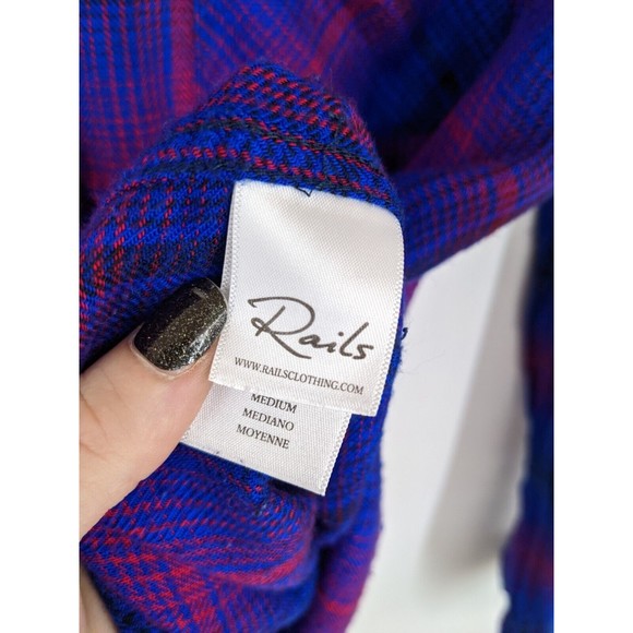 Rails Hunter Women Shirt Medium Purple Plaid Rayon Flannel Top Blue Western - Picture 4 of 4